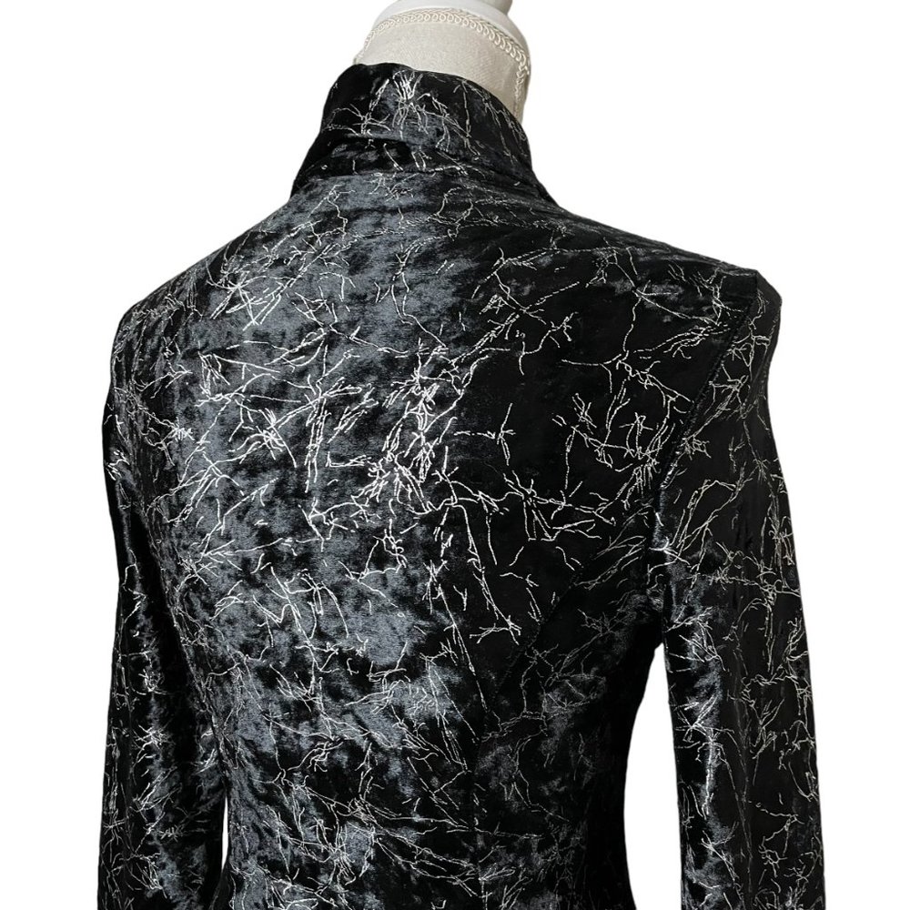 Metallic Velvet Choker Dress M Lightning Silver Crushed A-Line Cutout Skater - Picture 10 of 14